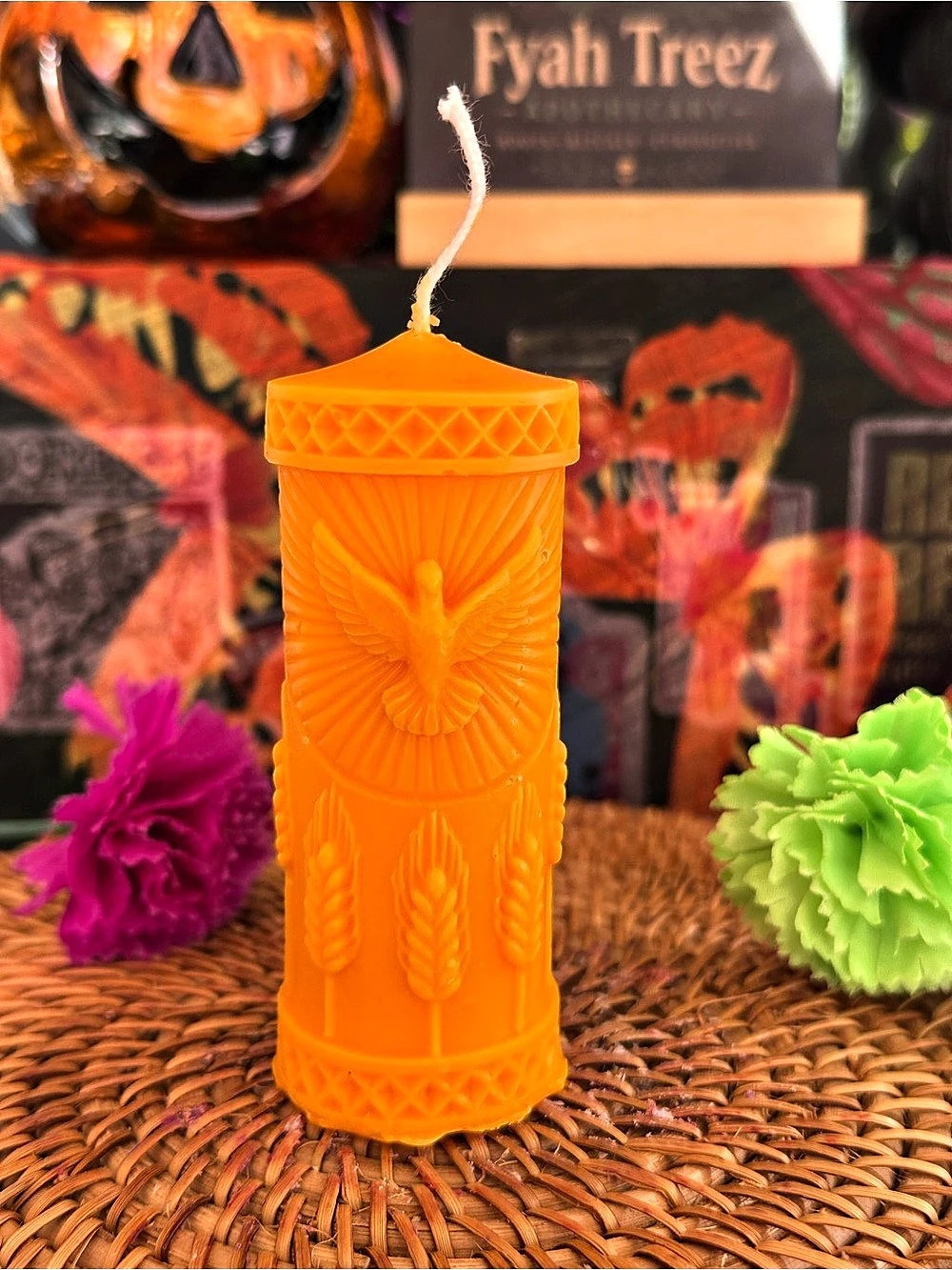 Orange Harvest Pillar Candle – Wheat & Phoenix Design